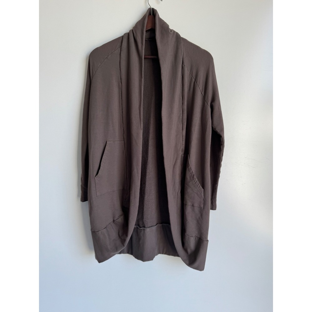 OSKA Womens Brown Open Front Collar Longline Cardigan Jacket Sz 1 US 6 Lagenlook